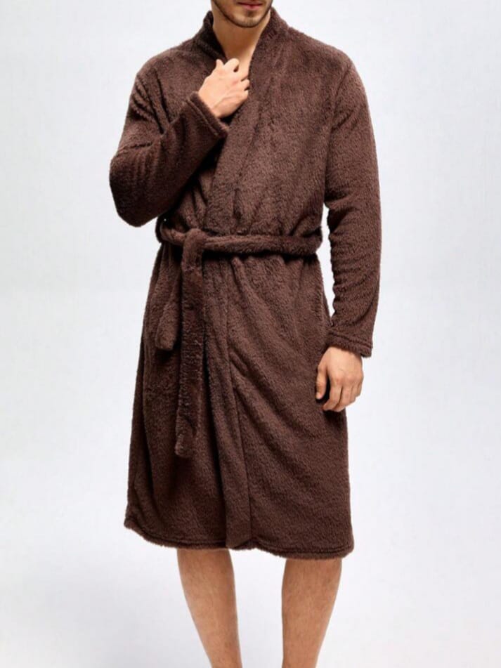 DREAM-CITY Men's Homme Solid Color Luxurious Bathrobe